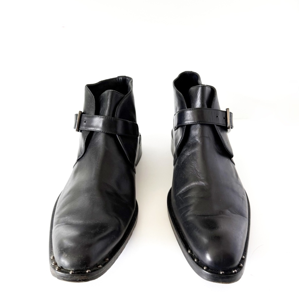 Vintage Kenneth Cole Monk Strap Studded Black Leather Ankle Boots Size 11.5 - Picture 6 of 11